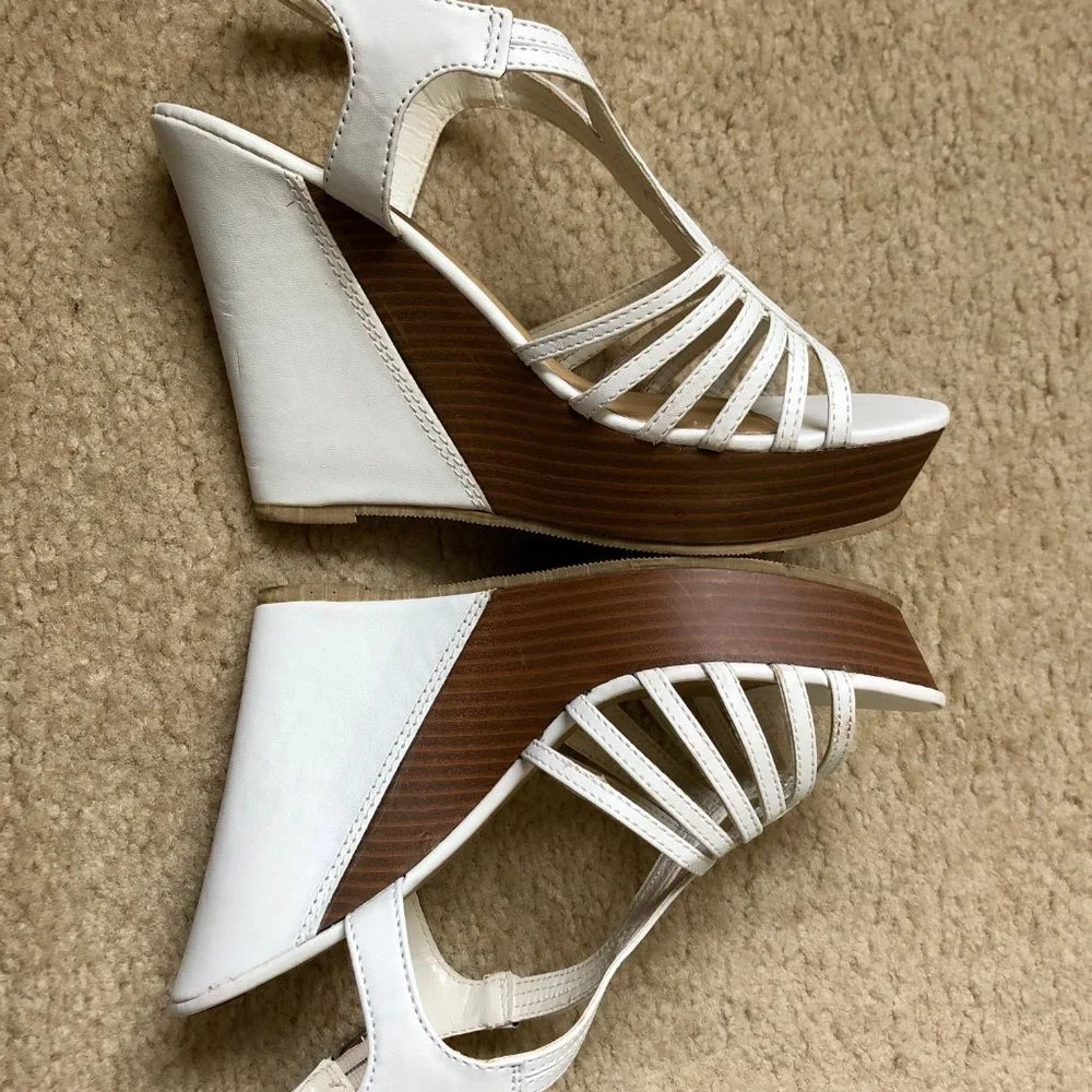 Tall, White Wedge Sandals--Hot Tomato